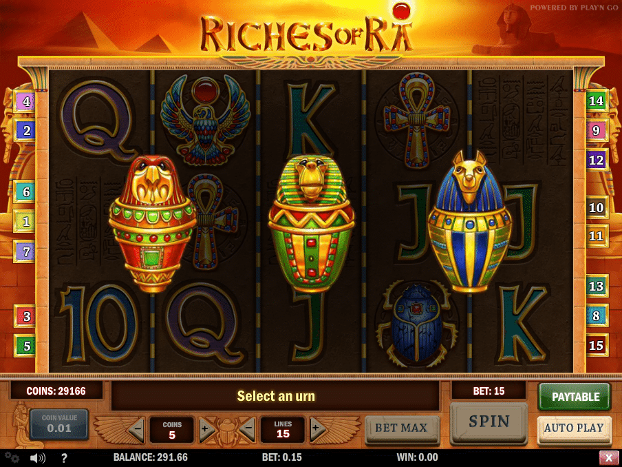 riches of ra slot gameplay screenshot